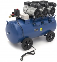 HBM olievrije stille compressor 90 liter, low noise, 2250 W, 230 V, 8 bar, verrijdbaar