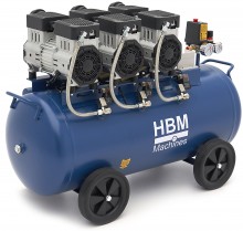 HBM olievrije stille compressor 90 liter, low noise, 2250 W, 230 V, 8 bar, verrijdbaar