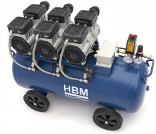 HBM olievrije stille compressor 90 liter, low noise, 2250 W, 230 V, 8 bar, verrijdbaar