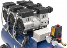 HBM olievrije stille compressor 90 liter, low noise, 2250 W, 230 V, 8 bar, verrijdbaar