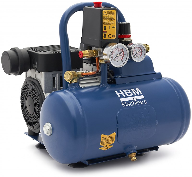 HBM oliefri stille kompressor 6 liter, low noise, 8 bar, 108 l/min, 550W, 230V HBM oliefri stille kompressor 6 liter, low noise, 8 bar, 108 l/min, 550W, 230V