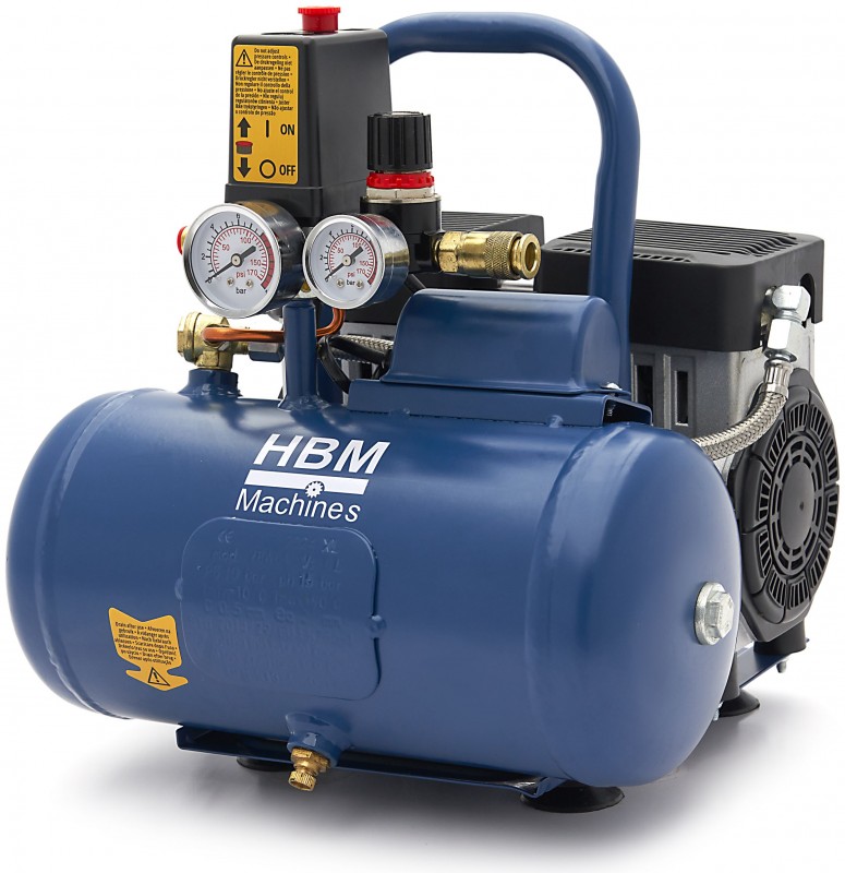 HBM oliefri stille kompressor 6 liter, low noise, 8 bar, 108 l/min, 550W, 230V HBM oliefri stille kompressor 6 liter, low noise, 8 bar, 108 l/min, 550W, 230V