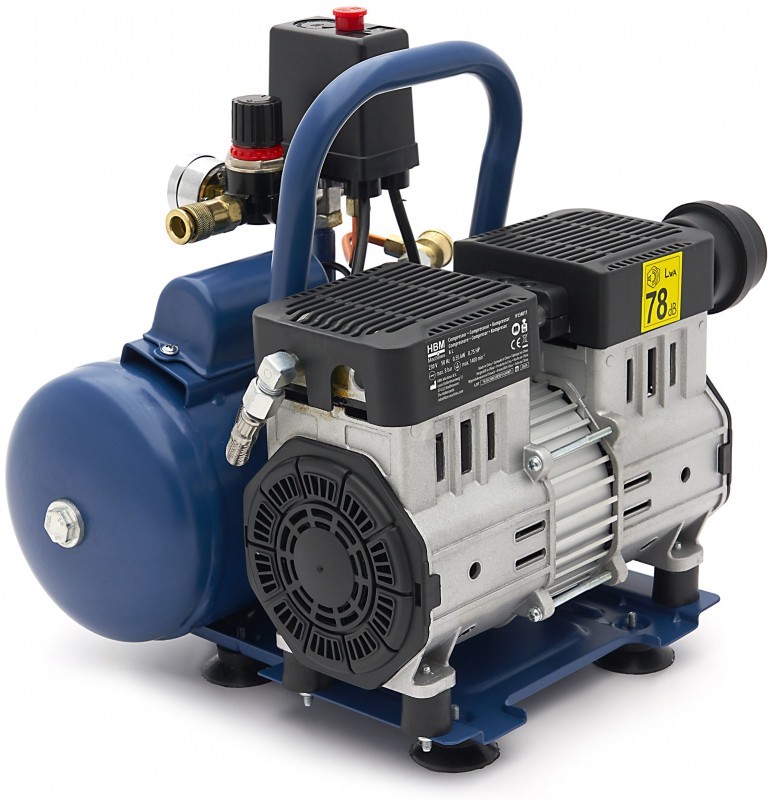 HBM oliefri stille kompressor 6 liter, low noise, 8 bar, 108 l/min, 550W, 230V HBM oliefri stille kompressor 6 liter, low noise, 8 bar, 108 l/min, 550W, 230V
