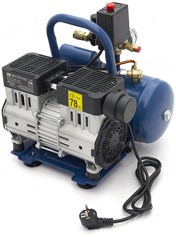 HBM oliefri stille kompressor 6 liter, low noise, 8 bar, 108 l/min, 550W, 230V HBM oliefri stille kompressor 6 liter, low noise, 8 bar, 108 l/min, 550W, 230V