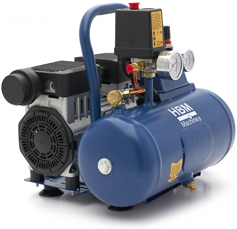 HBM oliefri stille kompressor 6 liter, low noise, 8 bar, 108 l/min, 550W, 230V HBM oliefri stille kompressor 6 liter, low noise, 8 bar, 108 l/min, 550W, 230V