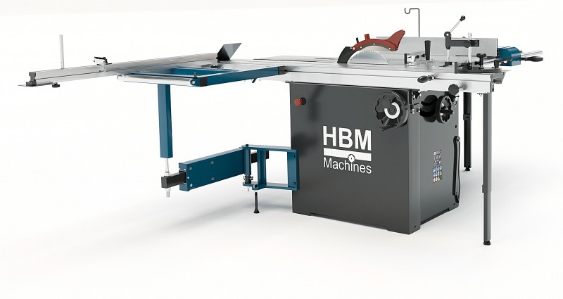 HBM paneelzaag cirkelzaagtafel met roltafel deluxe 3000 W 400 V, 315 mm, kantelbaar, 100 mm zaagdiepte
