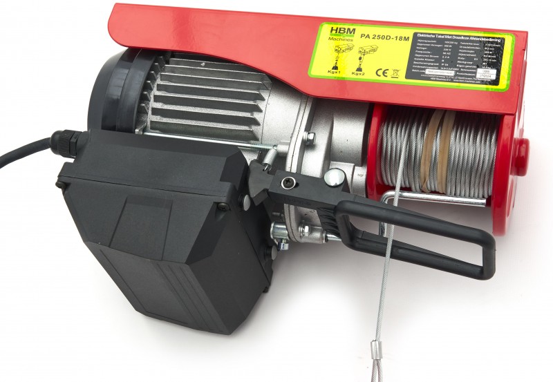 HBM elektrische takel met draadloze afstandsbediening 250 kg, 18 m, 500 W, IP54 HBM elektrische takel met draadloze afstandsbediening 250 kg, 18 m, 500 W, IP54