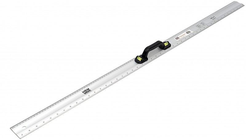 HBM aluminium liniaal met handvat 1200 mm / 120 cm, 1 mm nauwkeurig, inch, centimeter en millimeter aflezing