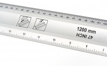 HBM aluminium liniaal met handvat 1200 mm / 120 cm, 1 mm nauwkeurig, inch, centimeter en millimeter aflezing