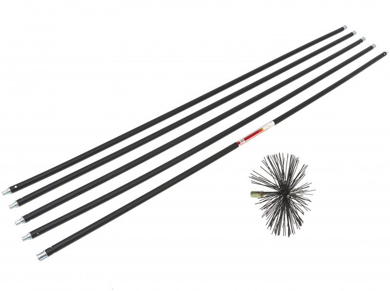 HBM 6-delige Schoorsteenveegset, 7 m, 200 mm borstel, M12, diameter 17 mm