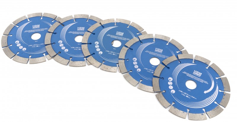 HBM 5-delige diamantschijvenset voor professionele 2400W elektrische muurfrees/sleuvenfrees, 2,4 mm, 156 mm