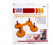 HBM Glasdrager met 3 Zuignappen, 118 mm, 150 kg Draagcapaciteit