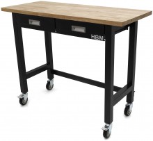 HBM verrijdbare werkbank 122 cm met 2 laden, massief houten werkblad, zwart, 250 kg draagvermogen HBM verrijdbare werkbank 122 cm met 2 laden, massief houten werkblad, zwart, 250 kg draagvermogen