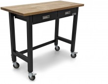 HBM verrijdbare werkbank 122 cm met 2 laden, massief houten werkblad, zwart, 250 kg draagvermogen