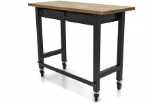HBM verrijdbare werkbank 122 cm met 2 laden, massief houten werkblad, zwart, 250 kg draagvermogen