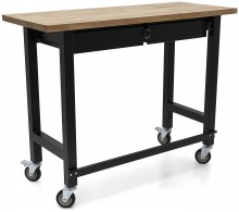 HBM verrijdbare werkbank 122 cm met 2 laden, massief houten werkblad, zwart, 250 kg draagvermogen