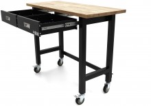 HBM verrijdbare werkbank 122 cm met 2 laden, massief houten werkblad, zwart, 250 kg draagvermogen