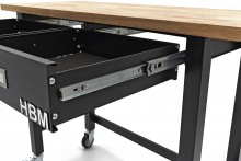 HBM verrijdbare werkbank 122 cm met 2 laden, massief houten werkblad, zwart, 250 kg draagvermogen