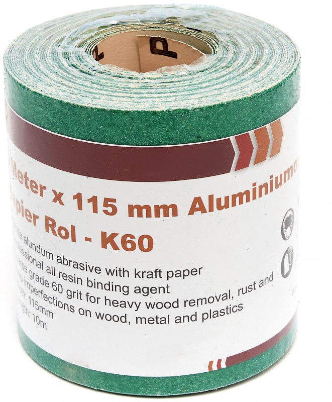 HBM Aluminiumoxide Schuurpapier Rol 10 m x 115 mm Korrel 60 voor Metaal