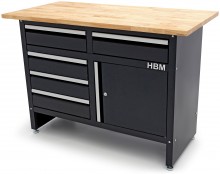 HBM werkbank 120 cm zwart met 5 laden en deur, massief houten werkblad, 250 kg draagvermogen
HBM werkbank 120 cm zwart met 5 laden en deur, massief houten werkblad, 250 kg draagvermogen