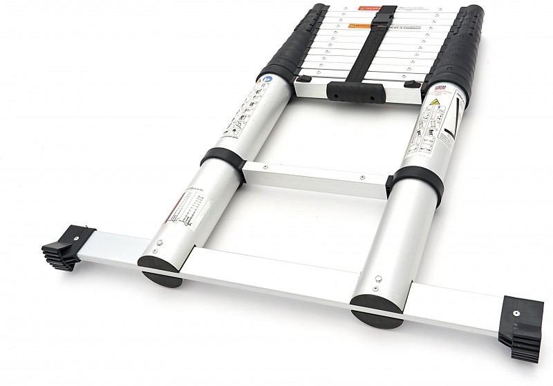 HBM professionele aluminium telescoopladder 3,8 m – max. werkhoogte 3,80 m, draagvermogen 150 kg, stabilisatiebalk 85 cm