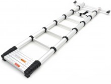 HBM professionele aluminium telescoopladder 3,8 m – max. werkhoogte 3,80 m, draagvermogen 150 kg, stabilisatiebalk 85 cm