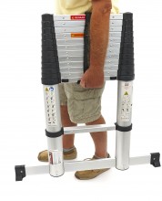 HBM professionele aluminium telescoopladder 3,8 m – max. werkhoogte 3,80 m, draagvermogen 150 kg, stabilisatiebalk 85 cm