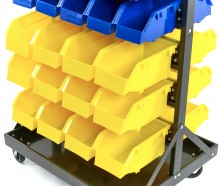 HBM verrijdbaar opbergrek met 90 opbergbakken, metaal, 52 x 67 x 133 cm