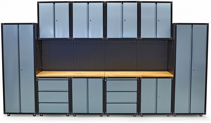 HBM premium werkplaatssysteem 16-delig grijs staal hout 400 x 46 x 230 cm HBM premium werkplaatssysteem 16-delig grijs staal hout 400 x 46 x 230 cm