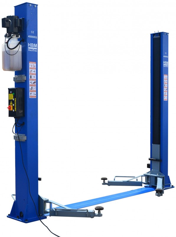 HBM Professionel 2-søjlet hydraulisk lift 4 ton med elektronisk oplåsning 230 V 2200 W.