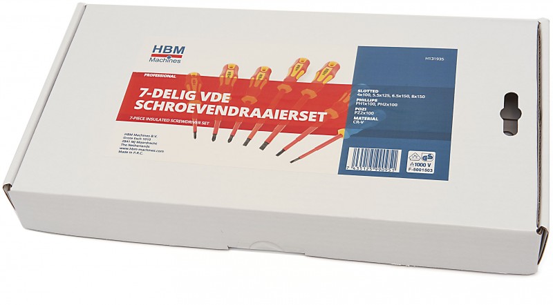 HBM 7-delige VDE schroevendraaierset Sleufkop en Philips