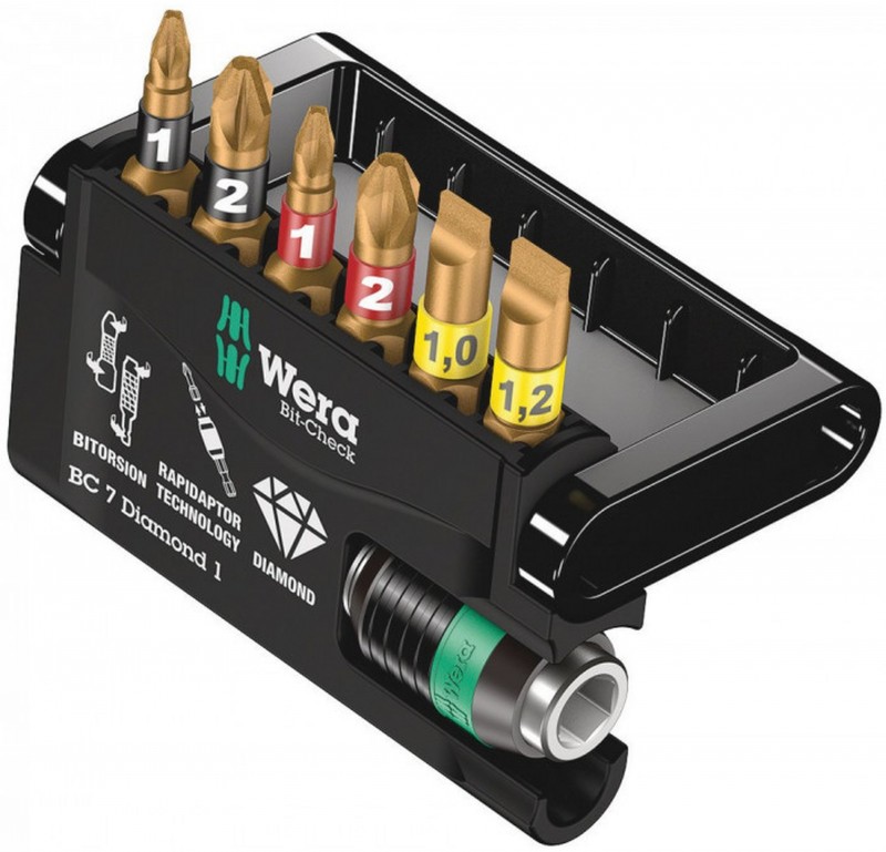 Wera Bit-Check 7 Diamond 7-delig Sleufkop en Philips 1/4 inch Staal met opbergkoffer