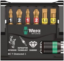Wera Bit-Check 7 Diamond 7-delig Sleufkop en Philips 1/4 inch Staal met opbergkoffer