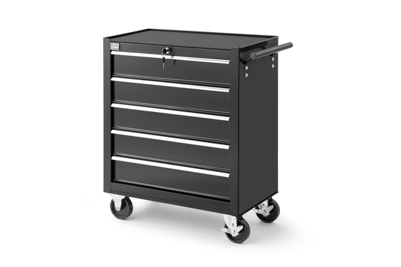 HBM gereedschapswagen 5 laden 62 cm zwart met slot, 4 wielen, 125 mm
