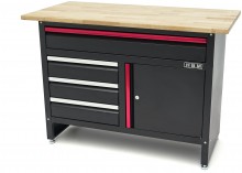 HBM Werkbank 120 cm Zwart met 4 Laden, 1 Deur, Houten Werkblad, 200 kg, 25 mm, 60x120x85 cm HBM Werkbank 120 cm Zwart met 4 Laden, 1 Deur, Houten Werkblad, 200 kg, 25 mm, 60x120x85 cm