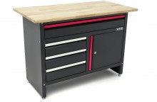 HBM Werkbank 120 cm Zwart met 4 Laden, 1 Deur, Houten Werkblad, 200 kg, 25 mm, 60x120x85 cm