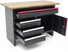 HBM Werkbank 120 cm Zwart met 4 Laden, 1 Deur, Houten Werkblad, 200 kg, 25 mm, 60x120x85 cm