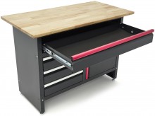 HBM Werkbank 120 cm Zwart met 4 Laden, 1 Deur, Houten Werkblad, 200 kg, 25 mm, 60x120x85 cm