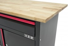 HBM Werkbank 120 cm Zwart met 4 Laden, 1 Deur, Houten Werkblad, 200 kg, 25 mm, 60x120x85 cm