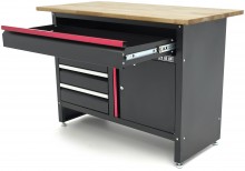 HBM Werkbank 120 cm Zwart met 4 Laden, 1 Deur, Houten Werkblad, 200 kg, 25 mm, 60x120x85 cm