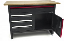 HBM Werkbank 120 cm Zwart met 4 Laden, 1 Deur, Houten Werkblad, 200 kg, 25 mm, 60x120x85 cm