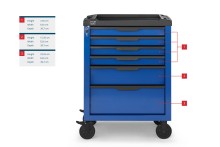 HBM gereedschapswagen 6 laden blauw 70,5 cm met slot, 4 wielen, 170 kg draagvermogen