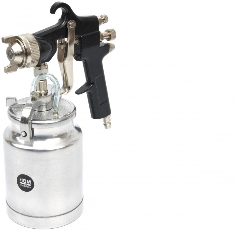 HBM hogedruk verfspuit met zuigkracht 1000 ml, 6 bar, aluminium, zwart

