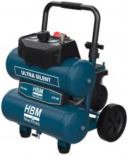 HBM Twin Stack stille kompressor, oliefri, 17 liter, 850 W, 11 bar, 160 l/min, transportabel