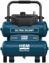 HBM Twin Stack stille compressor, olievrij, 17 liter, 850 W, 11 bar, 160 l/min, verrijdbaar
