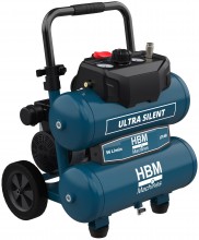 HBM Twin Stack stille compressor, olievrij, 17 liter, 850 W, 11 bar, 160 l/min, verrijdbaar
