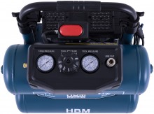 HBM Twin Stack stille compressor, olievrij, 17 liter, 850 W, 11 bar, 160 l/min, verrijdbaar
