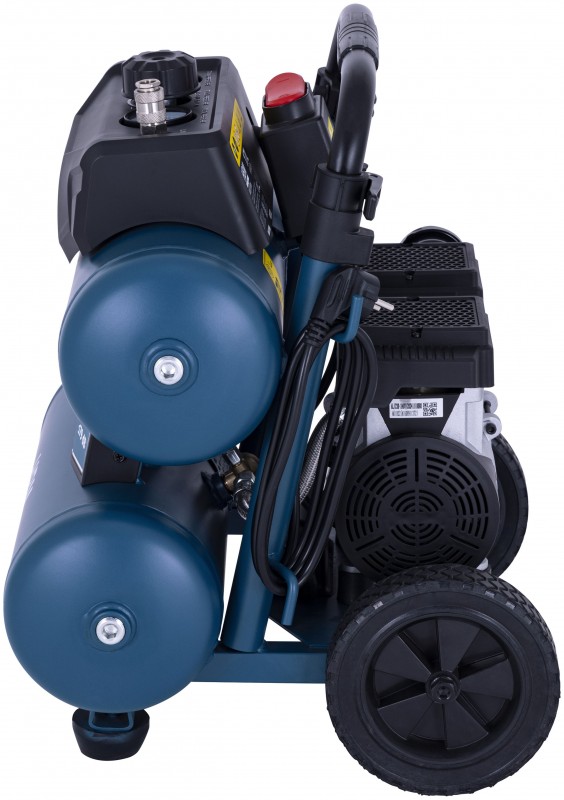 HBM Twin Stack stille compressor, olievrij, 17 liter, 850 W, 11 bar, 160 l/min, verrijdbaar
