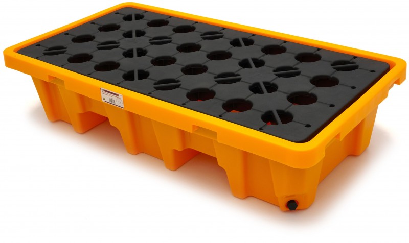 HBM olievaten opvangbak voor 2 vaten, 120 liter, HDPE, 1500 kg, 130 x 66 x 30 cm, geel