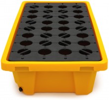 HBM olievaten opvangbak voor 2 vaten, 120 liter, HDPE, 1500 kg, 130 x 66 x 30 cm, geel
